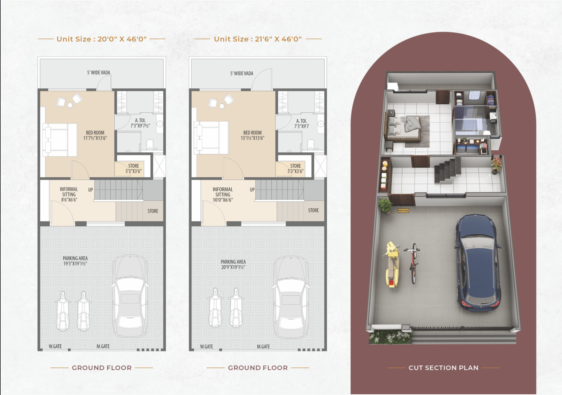 Sarthi Bungalows ground floor plan 20x46 unit Ankleshwar