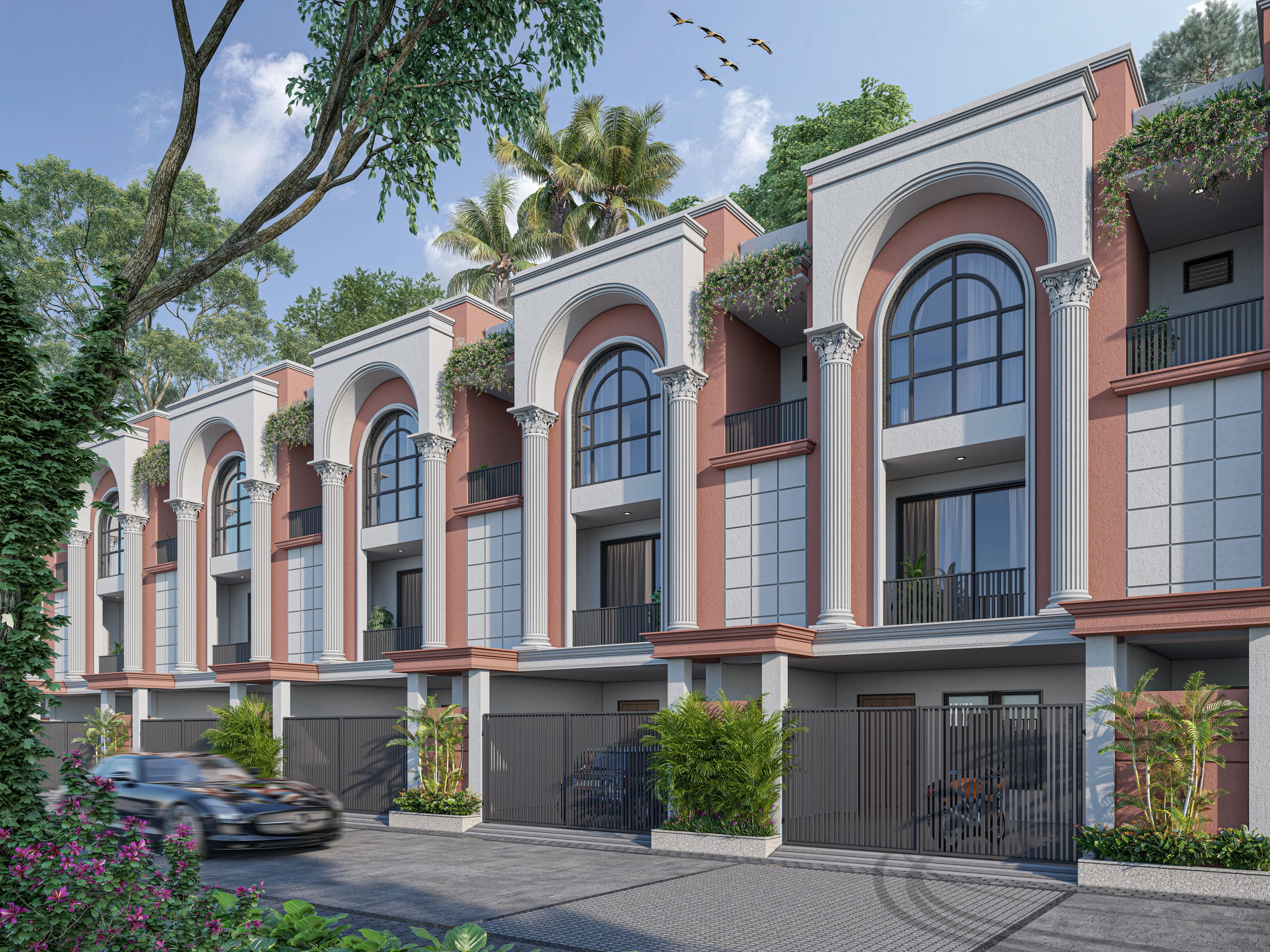 Roman style 4 BHK bungalow row exterior Kosamdi Ankleshwar