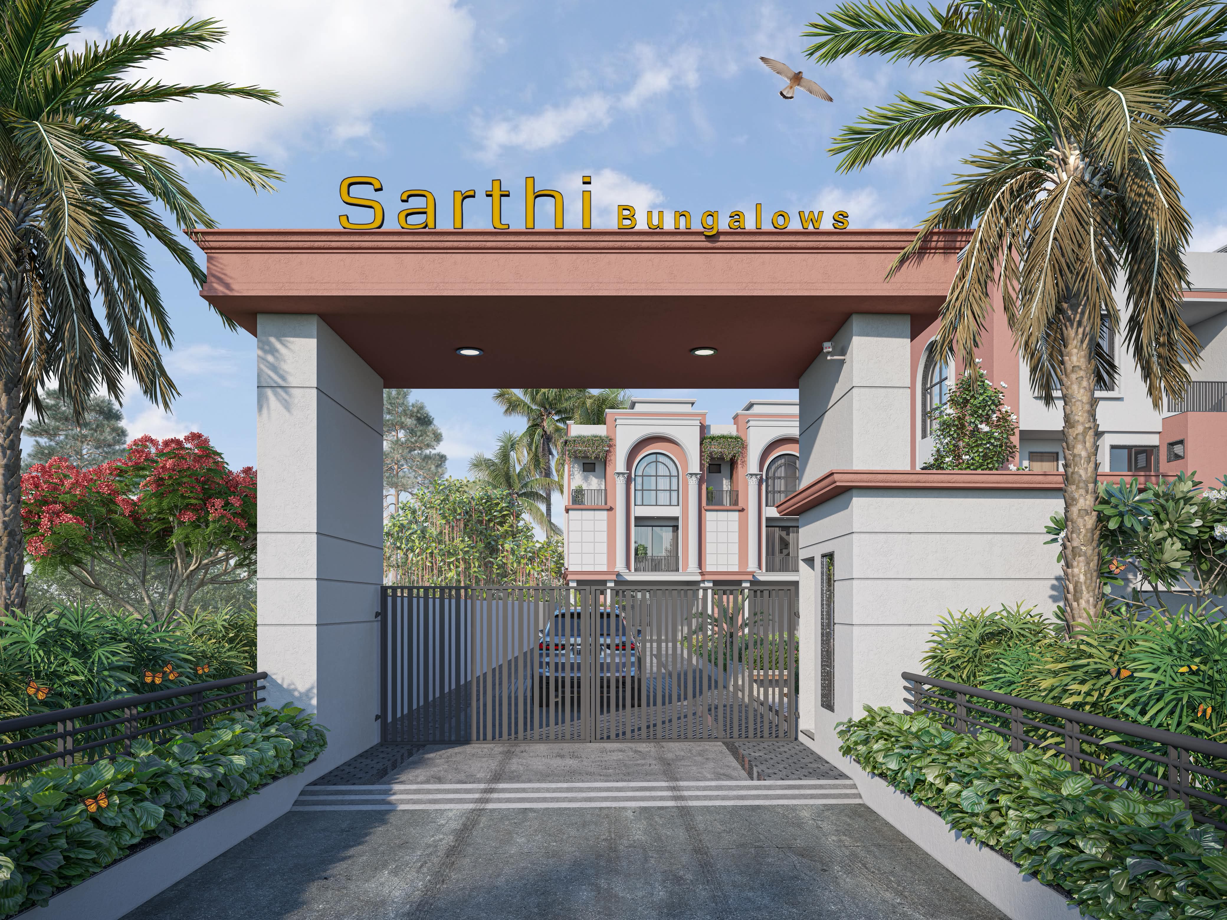 4 BHK luxury bungalow arched entrance Ankleshwar Sarthi Infra